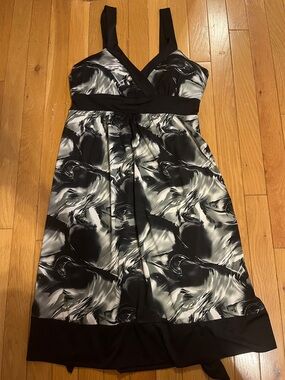 Black, white and grey patterned mini dress